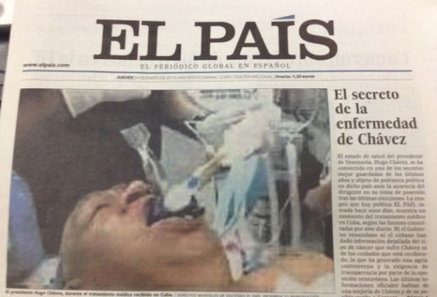 Portada de El País con la foto falsa de Chávez, 24 de enero de 2013